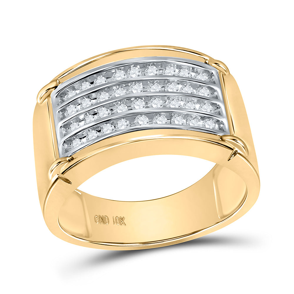 10kt Yellow Gold Mens Round Diamond Four Row Band Ring 1/2 Cttw