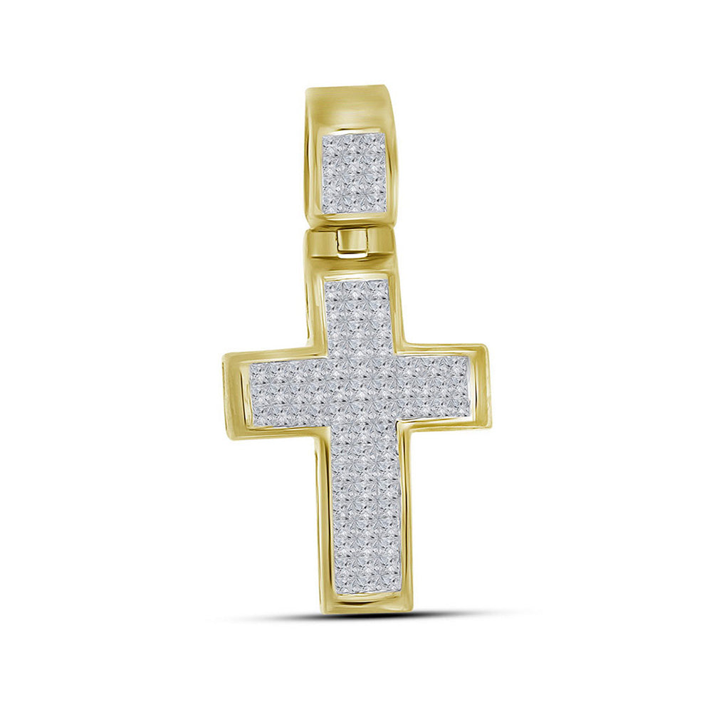 10kt Yellow Gold Mens Princess Diamond Cross Charm Pendant 5/8 Cttw