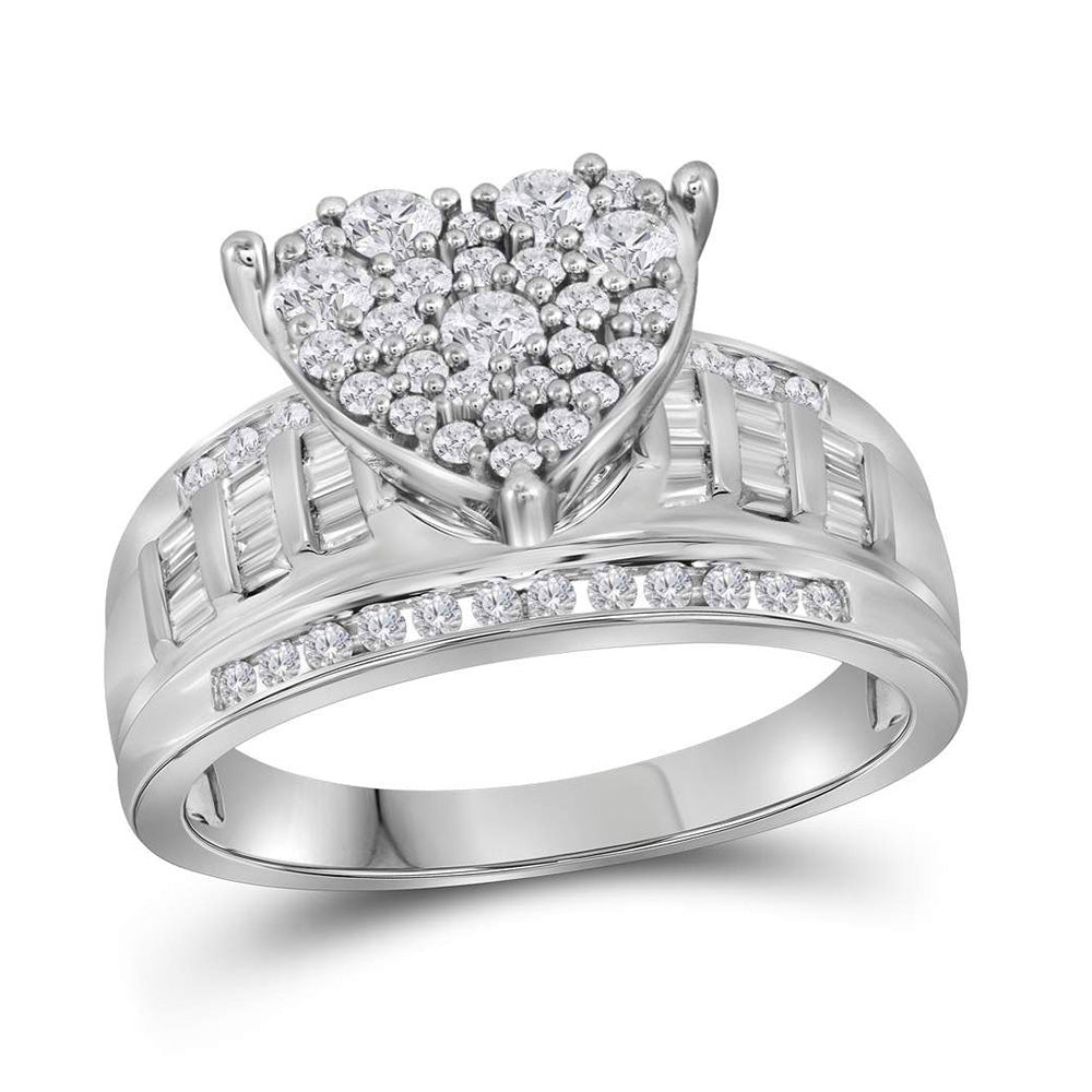 10kt White Gold Round Diamond Heart Bridal Wedding Engagement Ring 1 Cttw