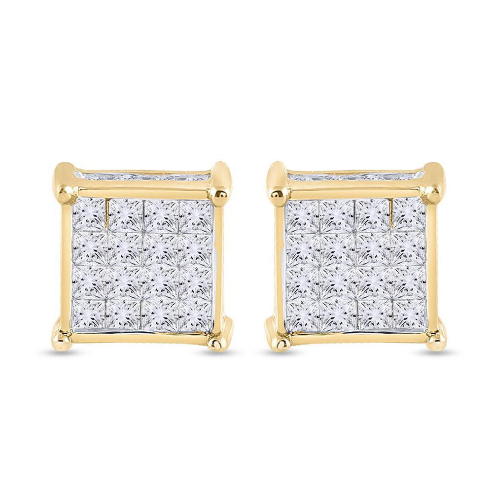 14kt Yellow Gold Womens Princess Diamond Square Earrings 3/4 Cttw