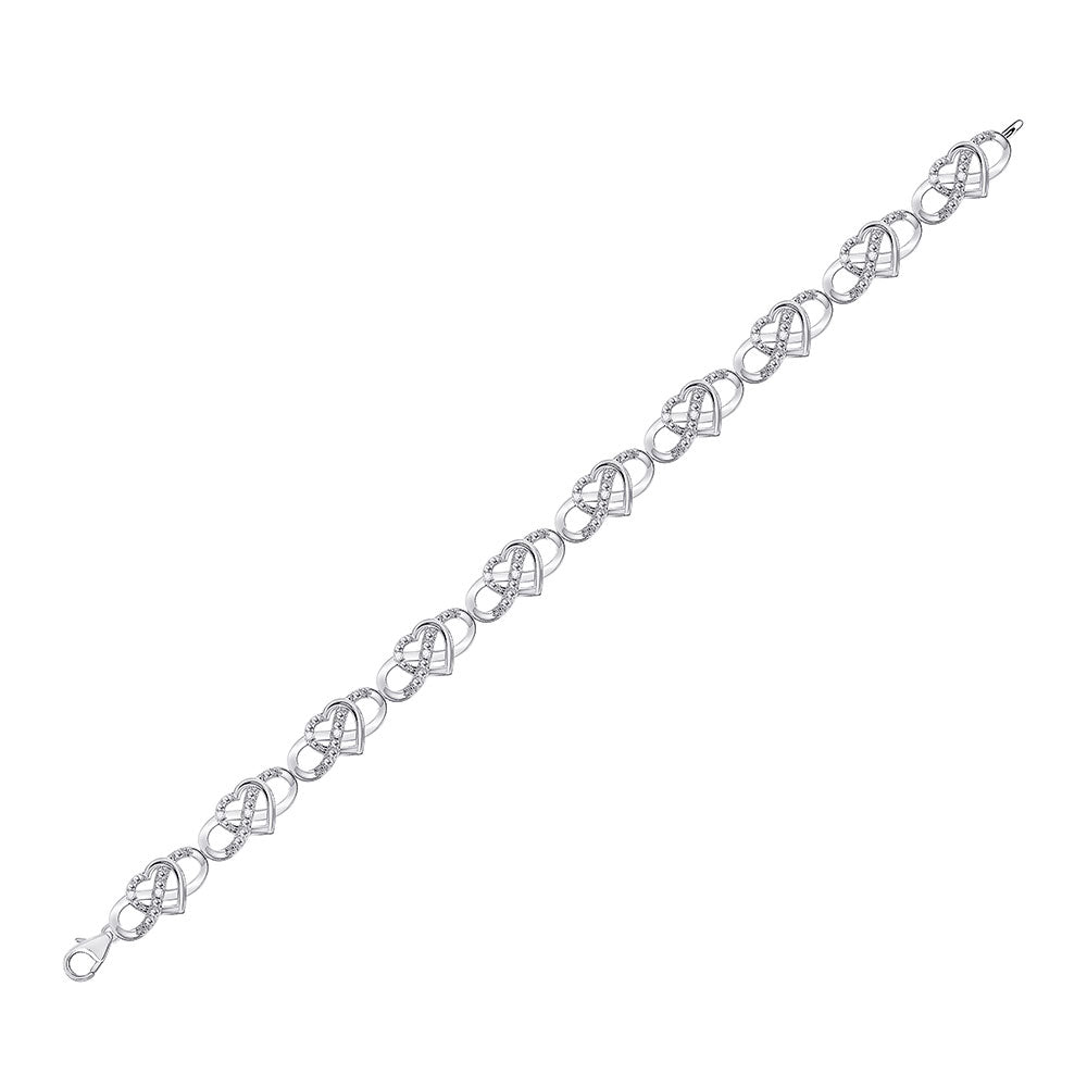 10kt White Gold Womens Round Diamond Infinity Heart Bracelet 1/6 Cttw