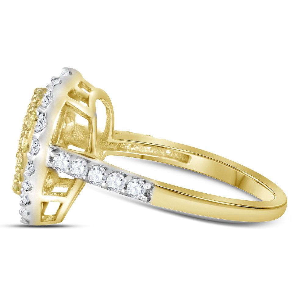 14kt Yellow Gold Womens Round Yellow Diamond Heart Ring 1 Cttw