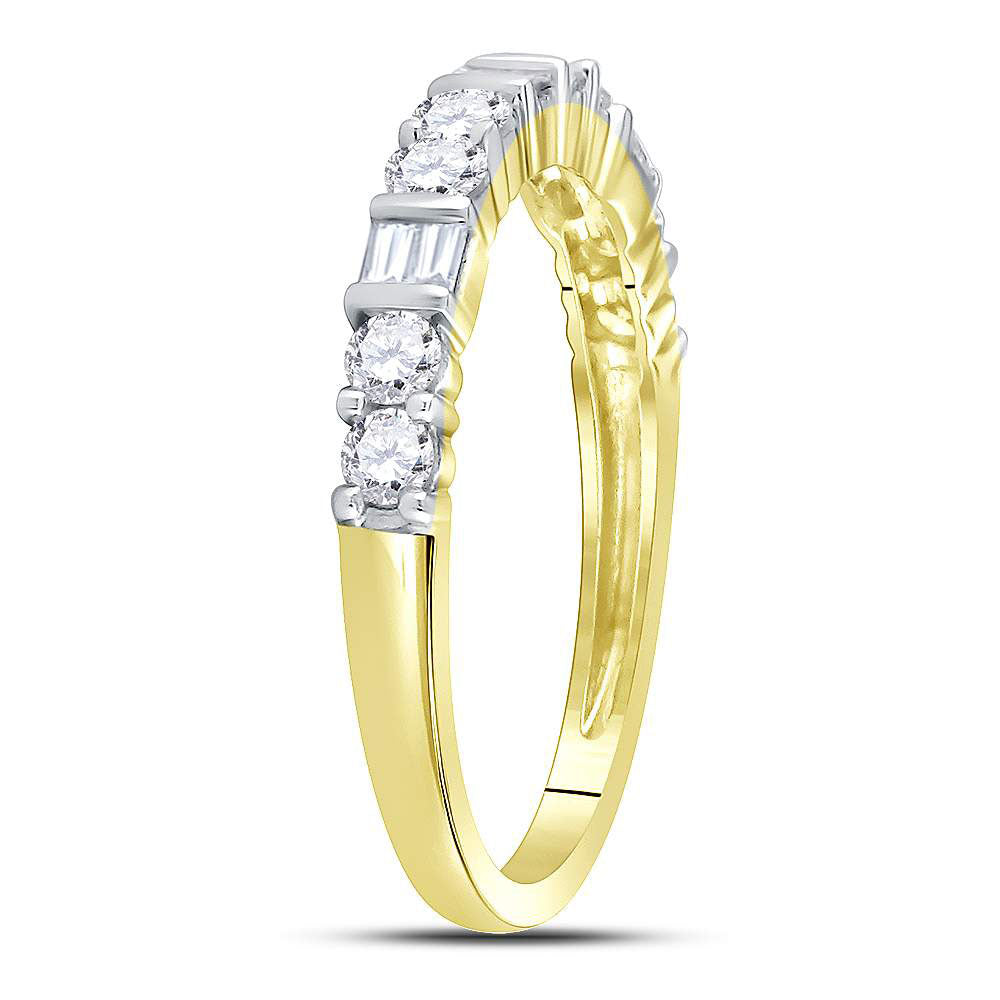 10kt Yellow Gold Womens Baguette Round Diamond Band Ring 1/2 Cttw