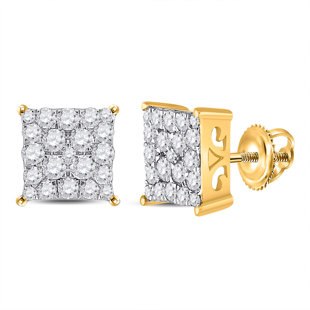 10kt Yellow Gold Womens Round Diamond Square Earrings 3/4 Cttw