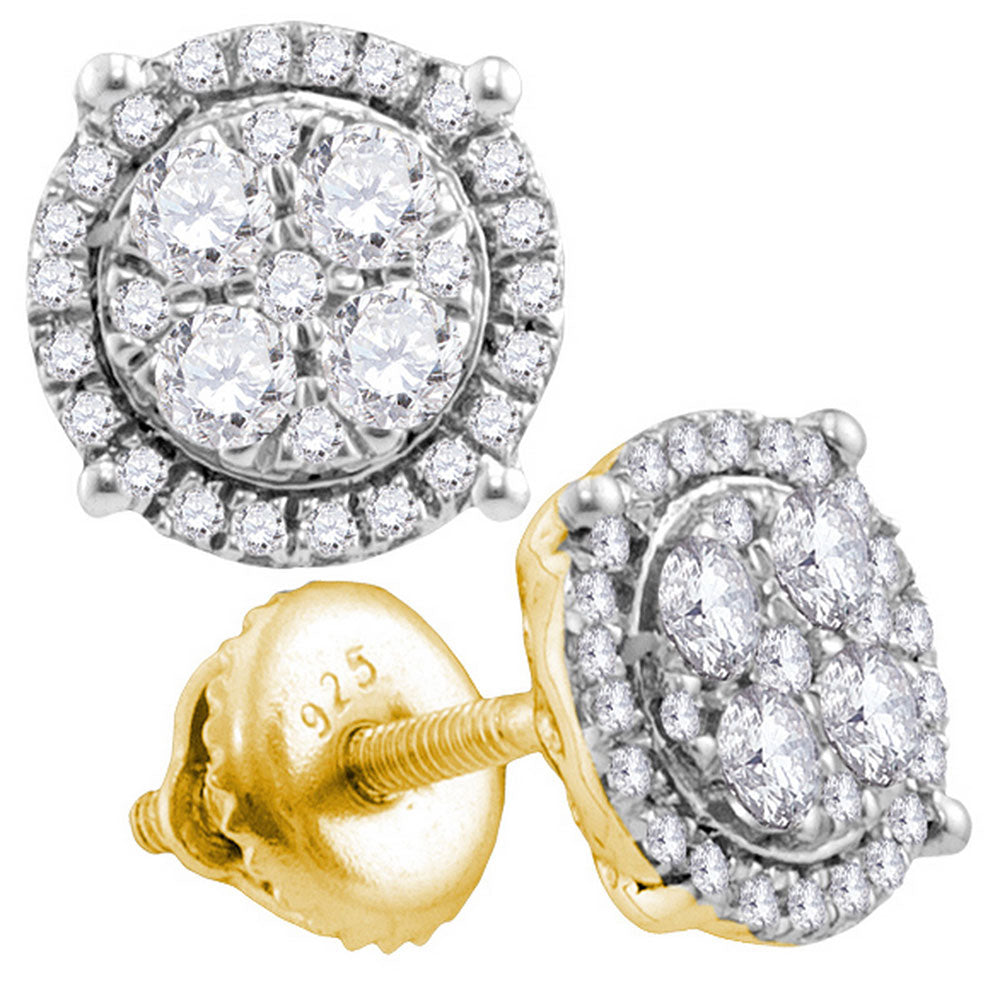 10kt Yellow Gold Womens Round Diamond Cluster Earrings 1 Cttw