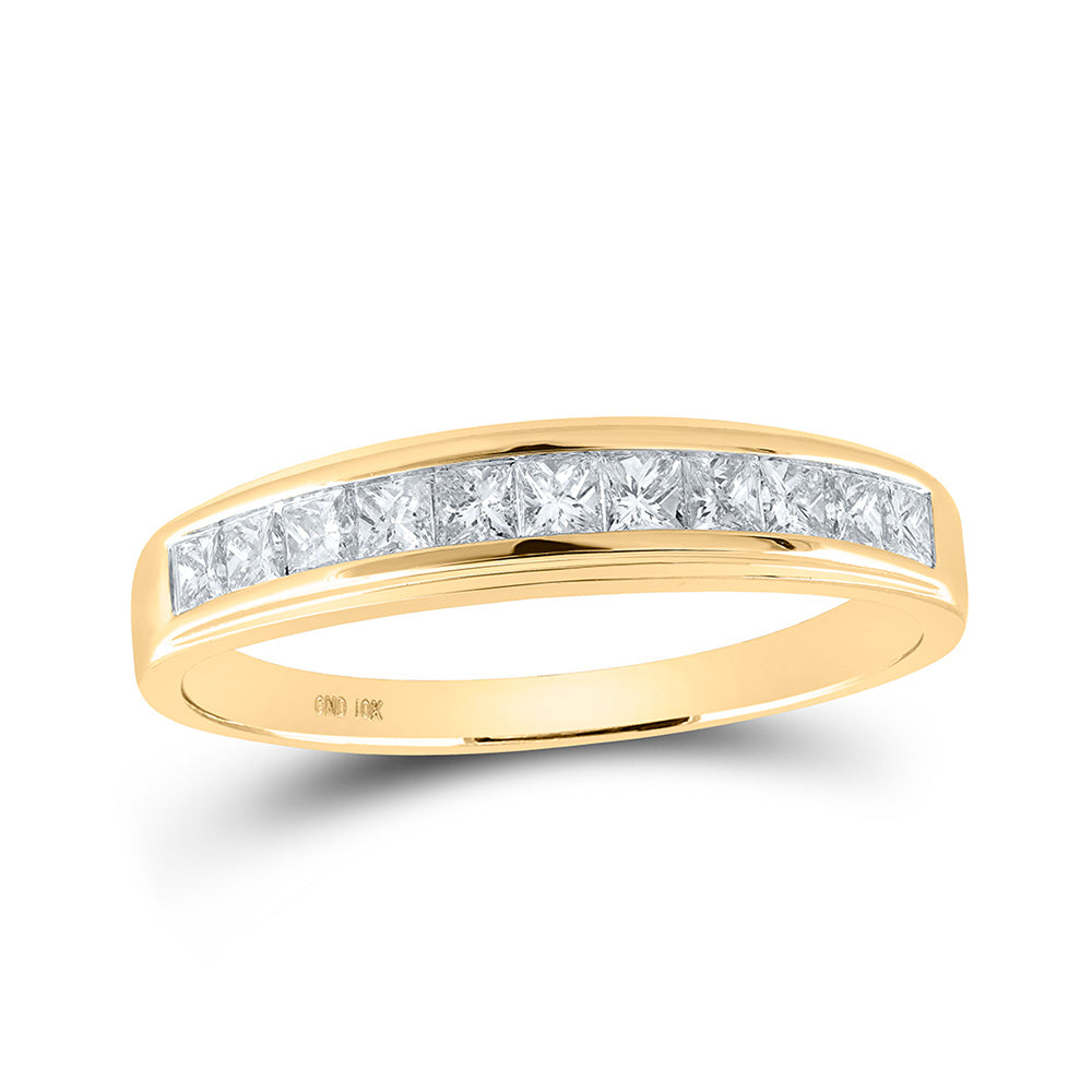 10kt Yellow Gold Mens Princess Diamond Wedding Single Row Band Ring 3/4 Cttw