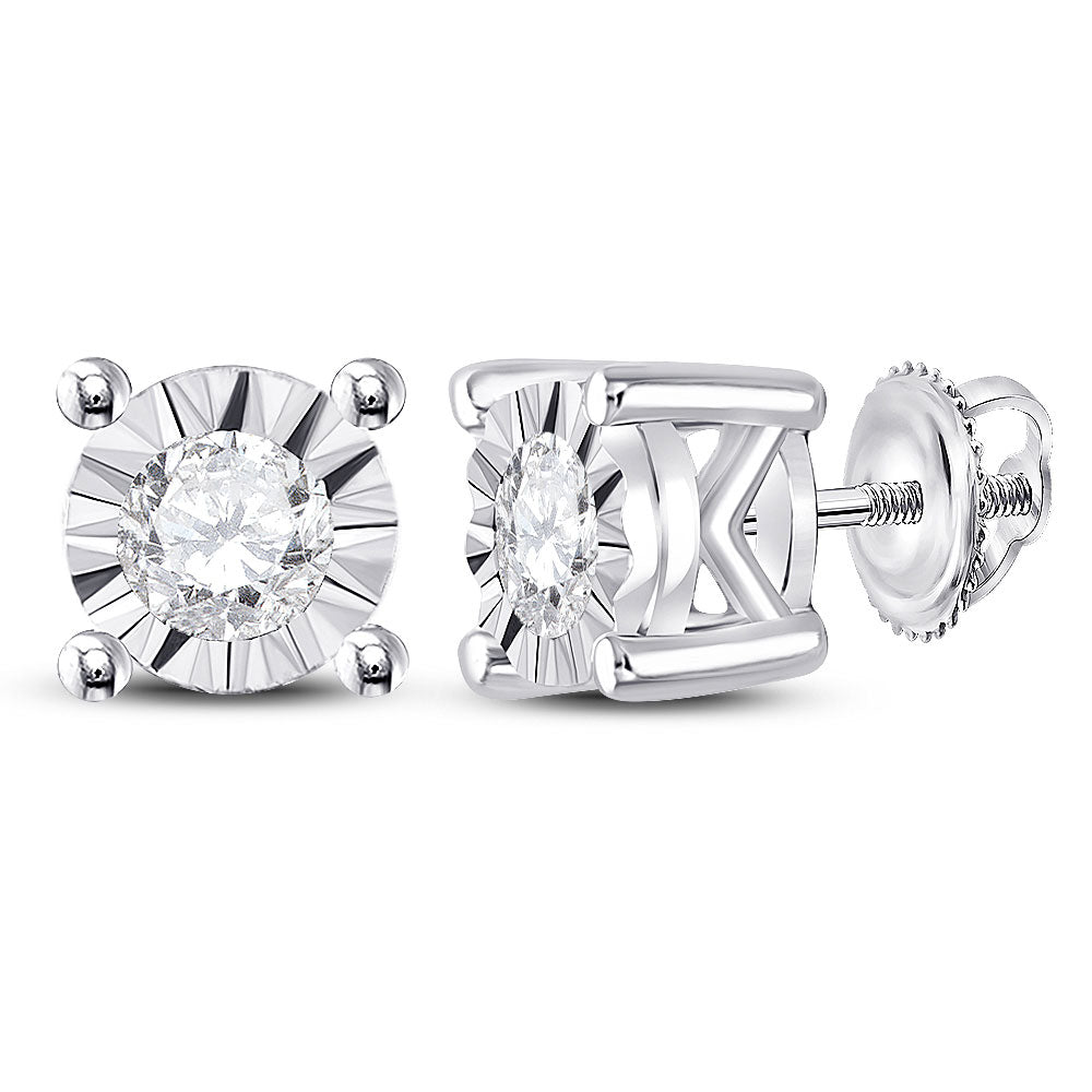 10kt White Gold Womens Round Diamond Solitaire Stud Earrings 1/4 Cttw