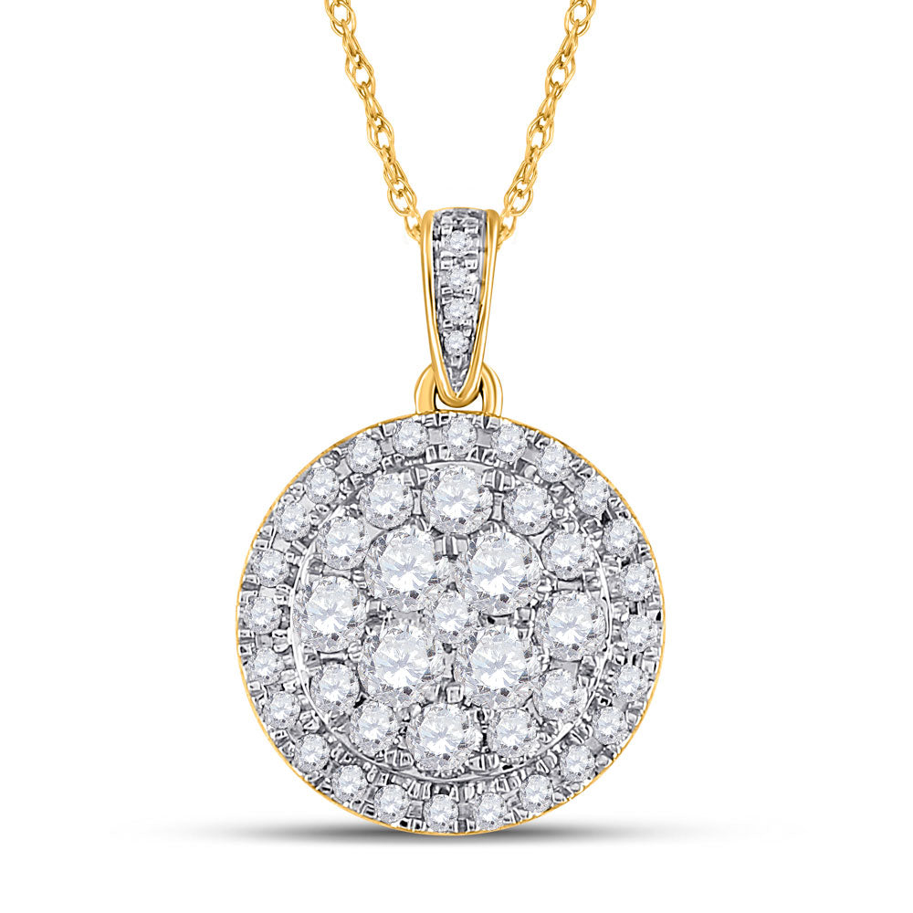 14kt Yellow Gold Womens Round Diamond Cluster Pendant 1 Cttw