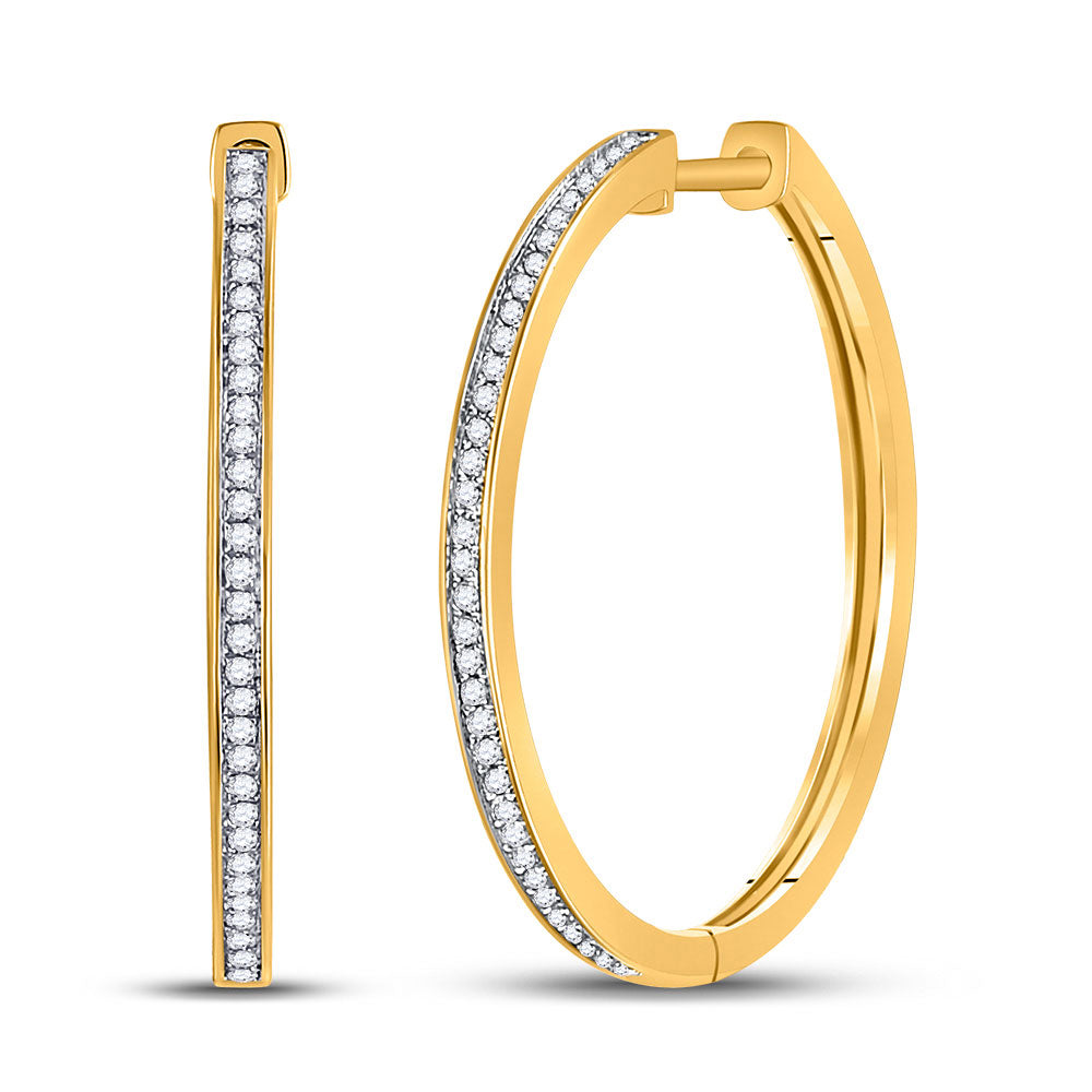 10kt Yellow Gold Womens Round Diamond Hoop Earrings 1/4 Cttw