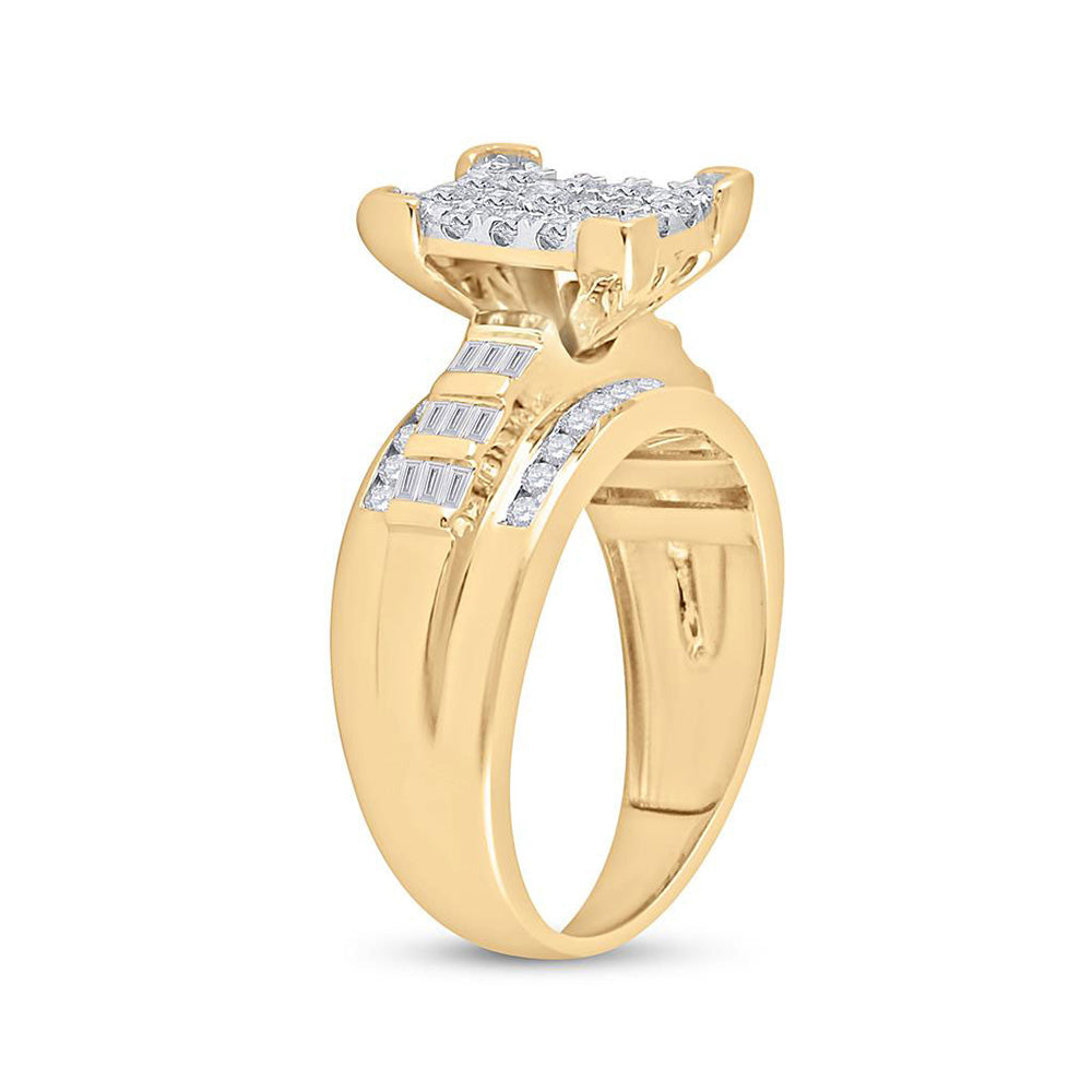 10kt Yellow Gold Round Diamond Cluster Bridal Wedding Engagement Ring 7/8 Cttw