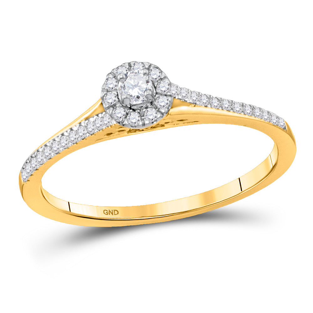 10kt Yellow Gold Womens Round Diamond Halo Promise Ring 1/5 Cttw