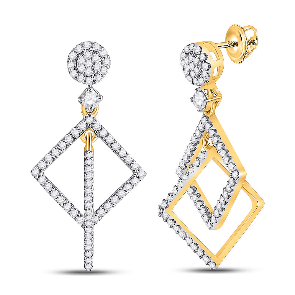 10kt Yellow Gold Womens Round Diamond Diagonal Square Dangle Earrings 3/8 Cttw