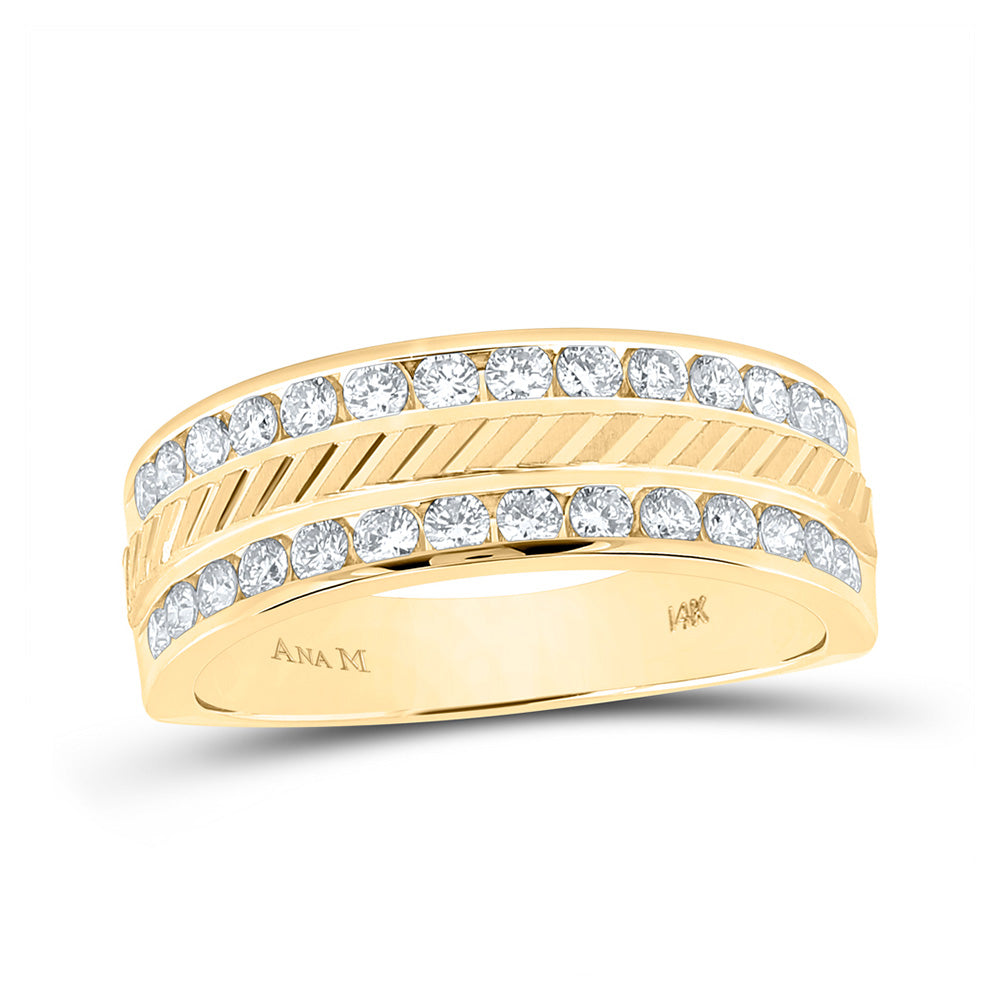 14kt Yellow Gold Mens Round Diamond Machine-Set Wedding Band Ring 1 Cttw