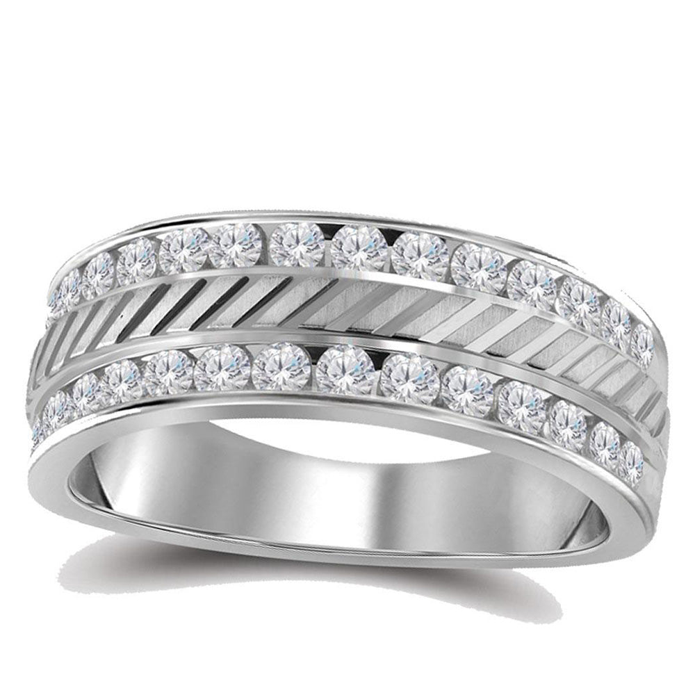 14kt White Gold Mens Machine-Set Round Diamond Wedding Band Ring 1/2 Cttw