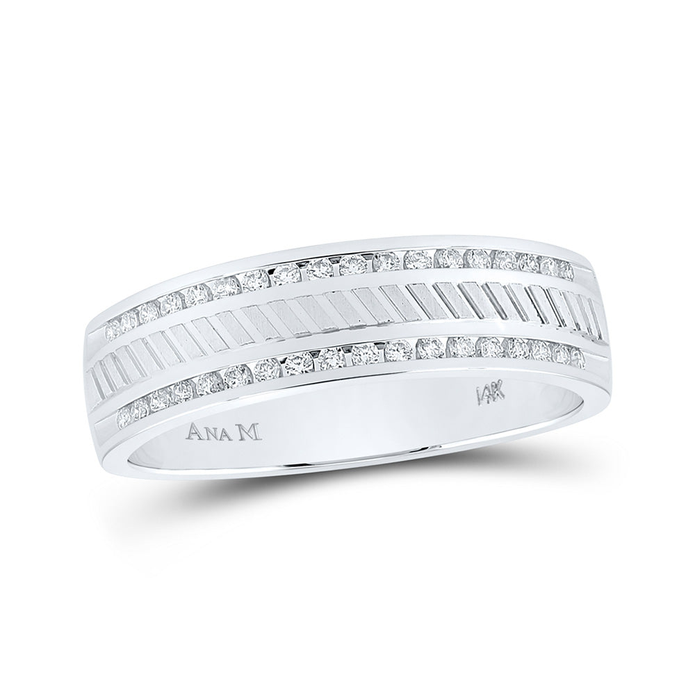 14kt White Gold Mens Machine-Set Round Diamond Wedding Band Ring 1/4 Cttw