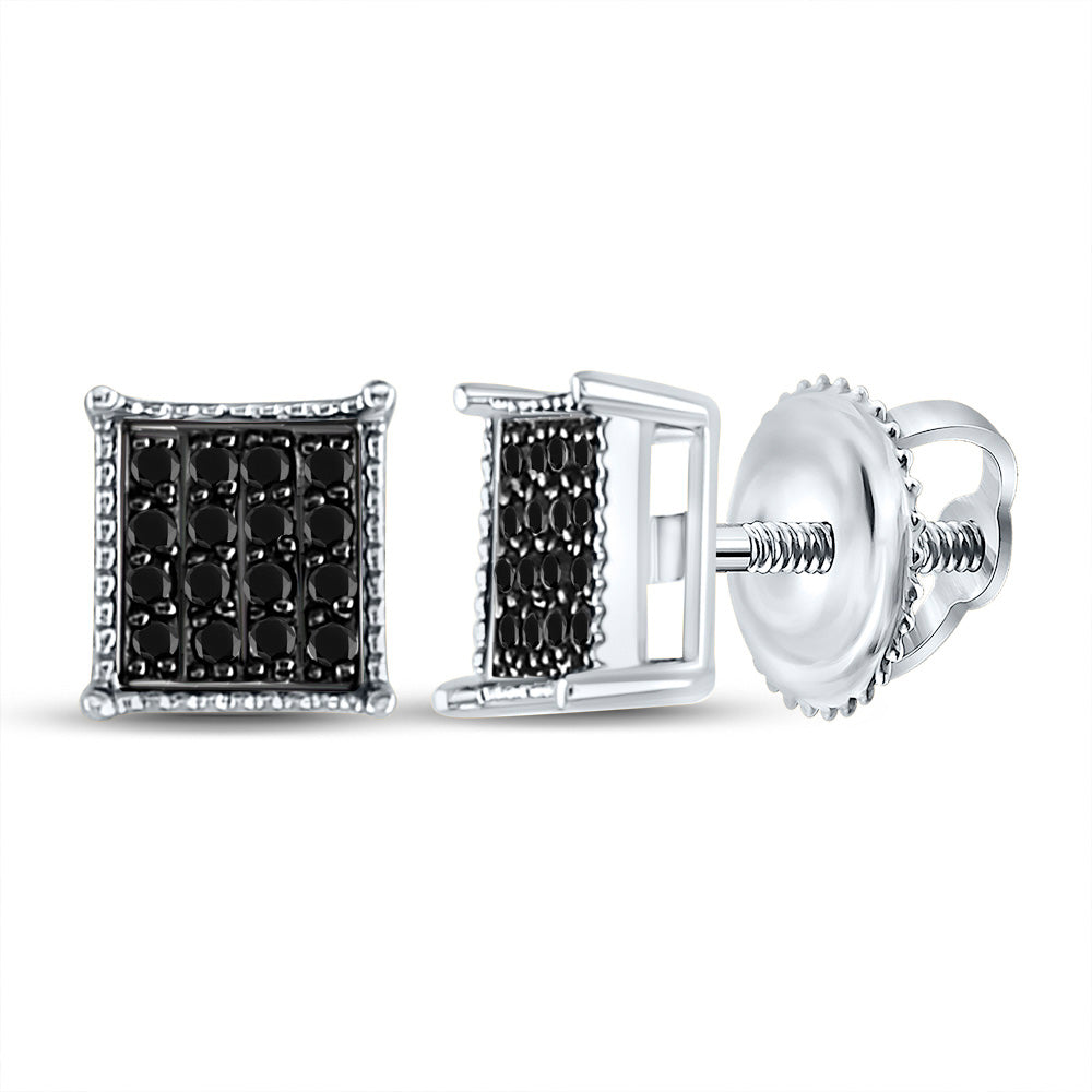 10kt White Gold Womens Round Black Color Enhanced Diamond Square Earrings 1/10 Cttw