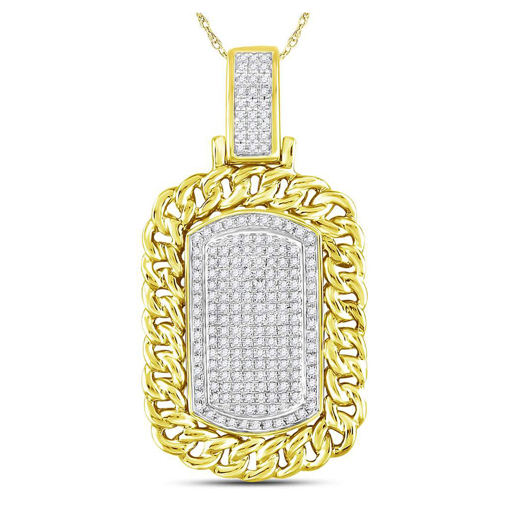 10kt Yellow Gold Mens Round Diamond Curb Link Dog Tag Charm Pendant 5/8 Cttw