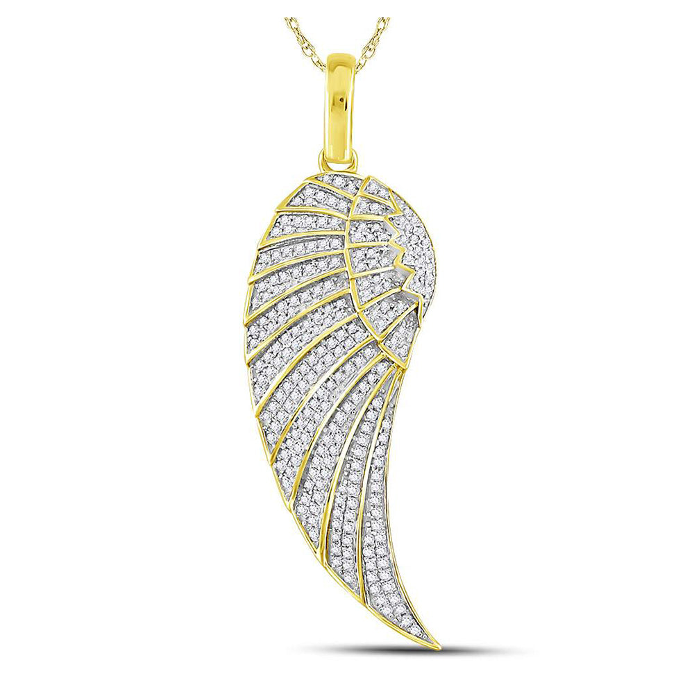 10kt Yellow Gold Mens Round Diamond Angel Wing Charm Pendant 5/8 Cttw