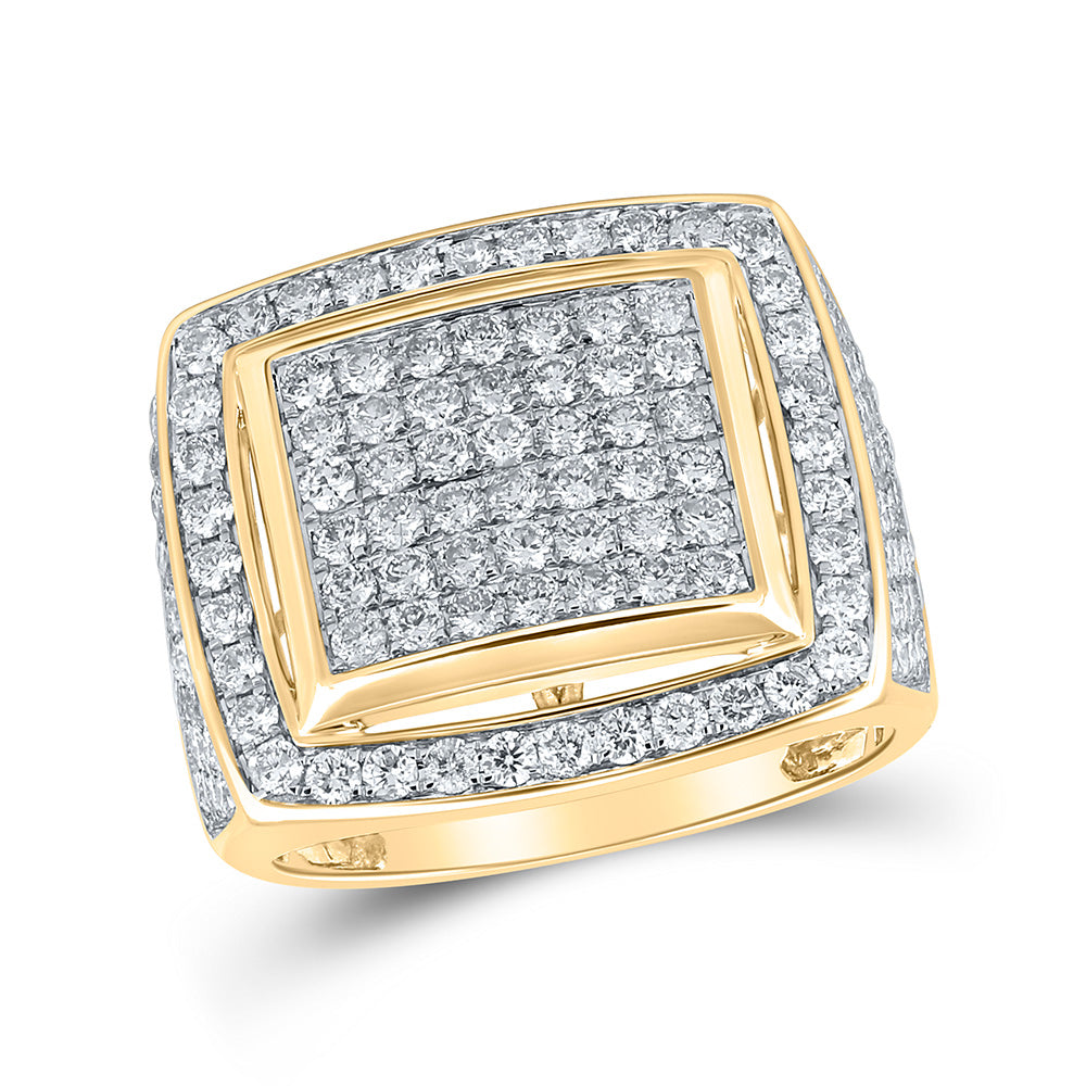 10kt Yellow Gold Mens Round Diamond Square Ring 3 Cttw