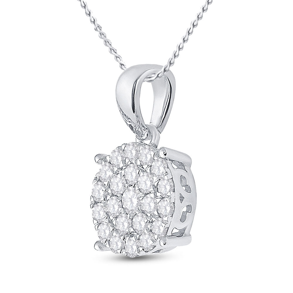 10kt White Gold Womens Round Diamond Cluster Pendant 2 Cttw