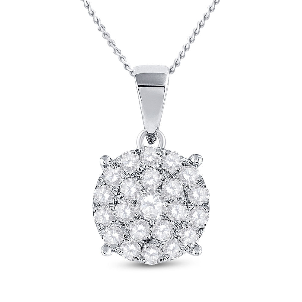 10kt White Gold Womens Round Diamond Cluster Pendant 2 Cttw