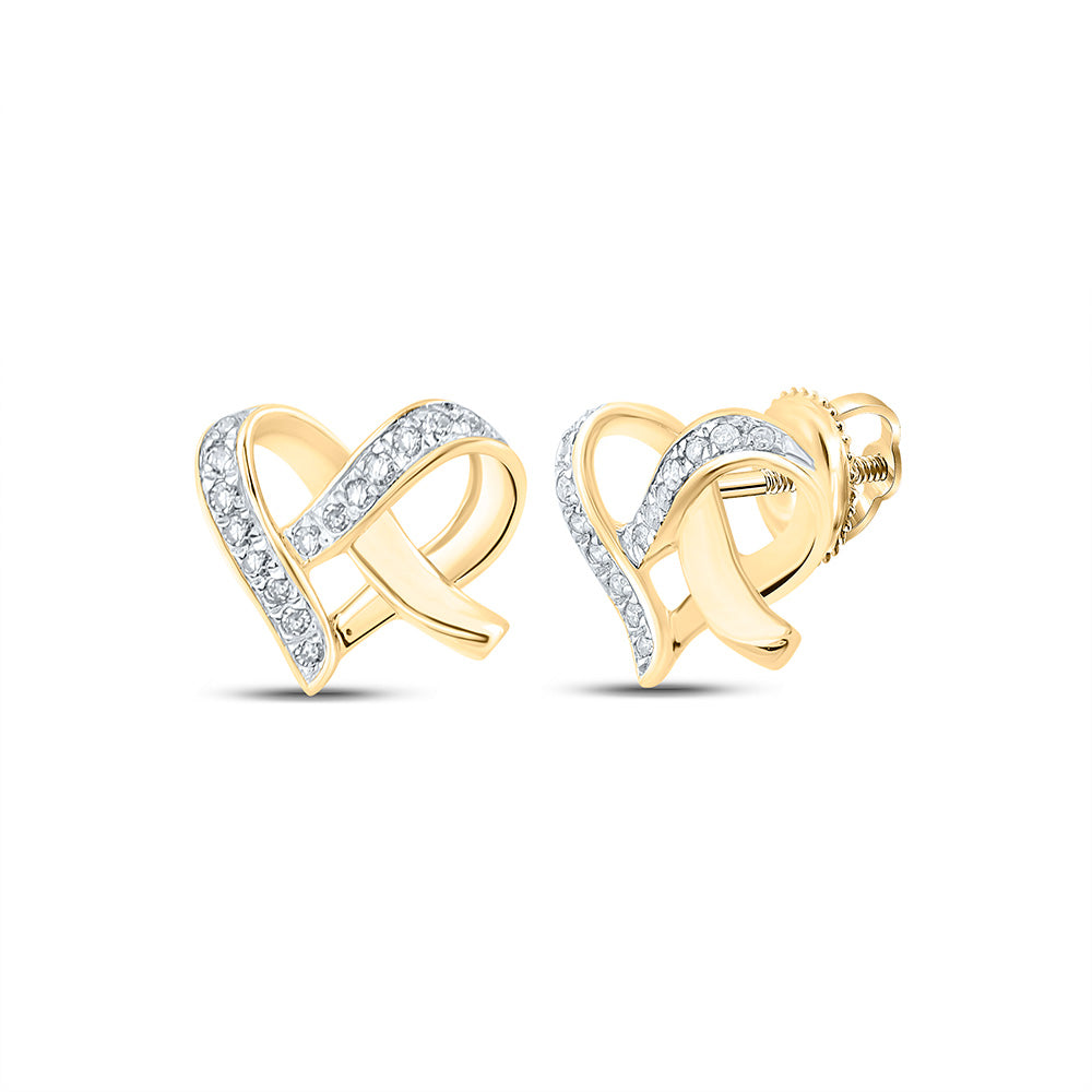 10kt Yellow Gold Womens Round Diamond Heart Earrings 1/10 Cttw