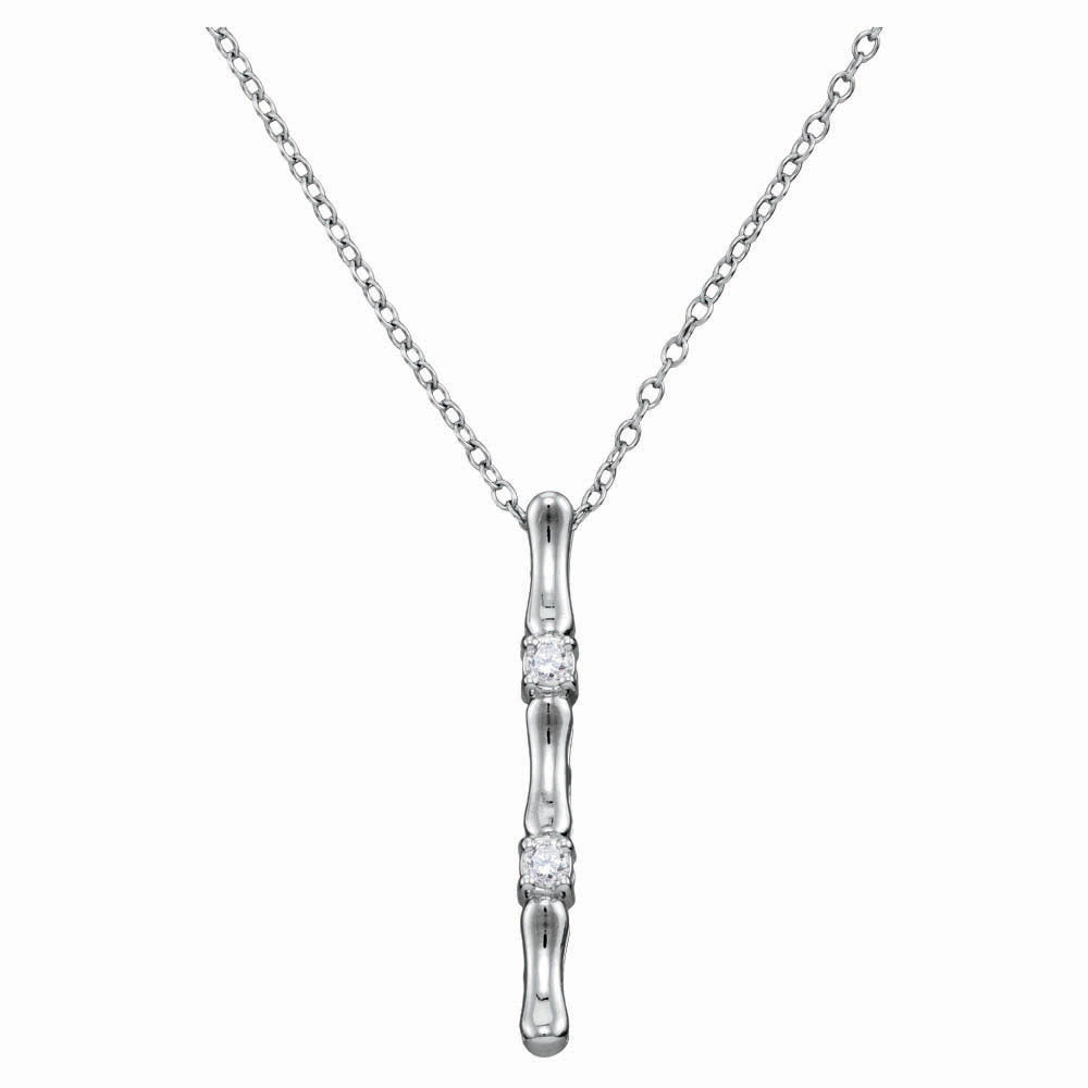 10kt White Gold Womens Round Diamond Vertical Bar Necklace 1/10 Cttw