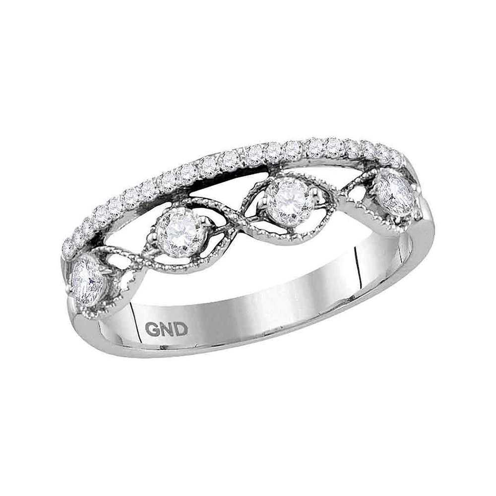 10kt White Gold Womens Round Diamond Band Ring 1/2 Cttw