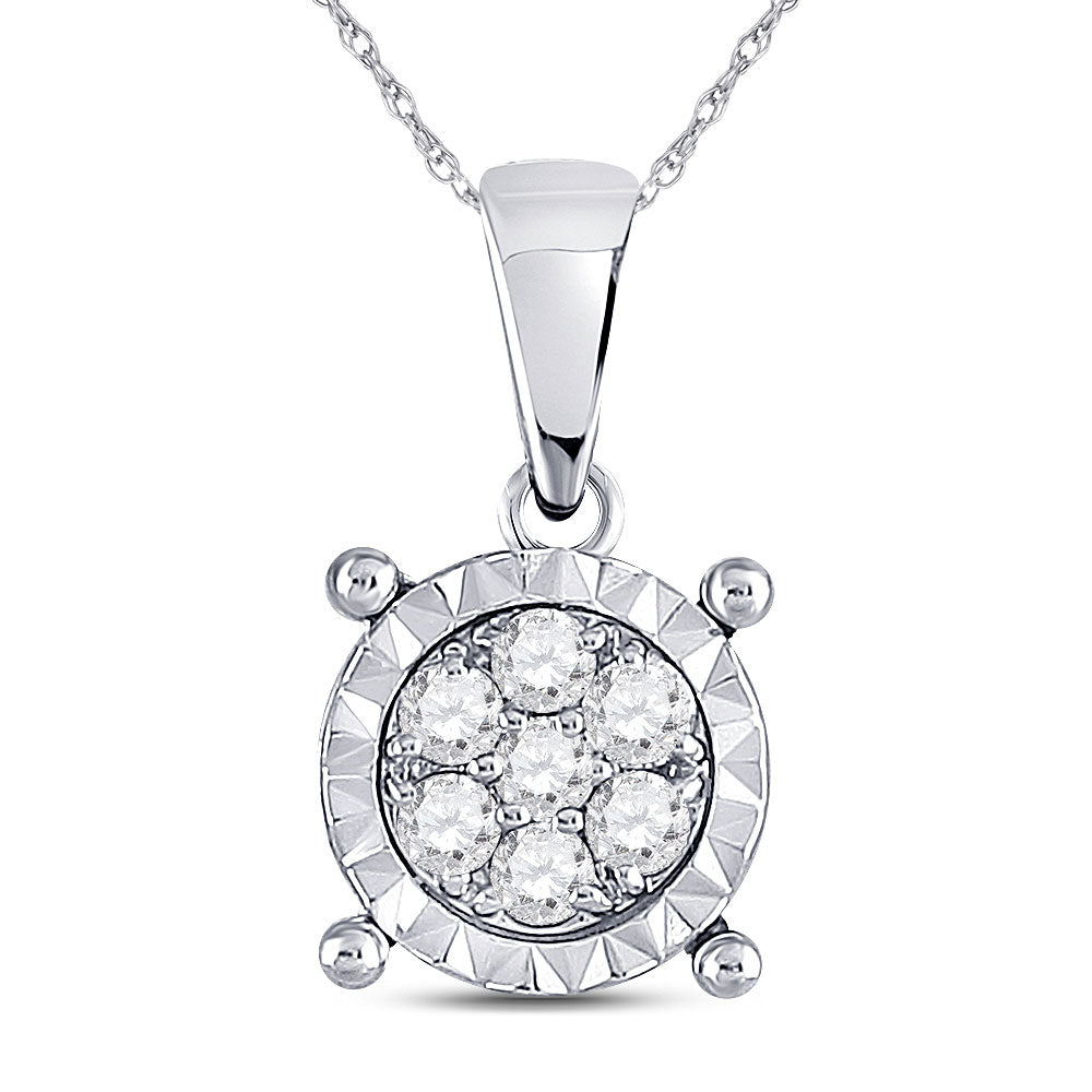 10kt White Gold Womens Round Diamond Fashion Cluster Pendant 1/8 Cttw