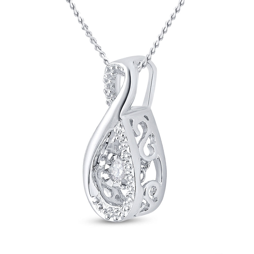 10kt White Gold Womens Round Diamond Moving Twinkle Teardrop Pendant 1/20 Cttw