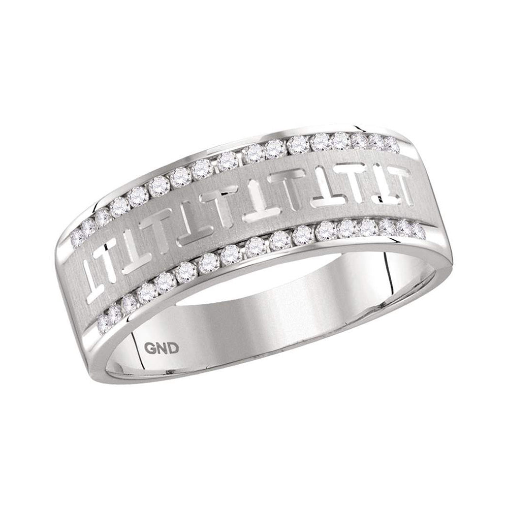 14kt White Gold Mens Round Diamond Wedding Band Ring 1/3 Cttw