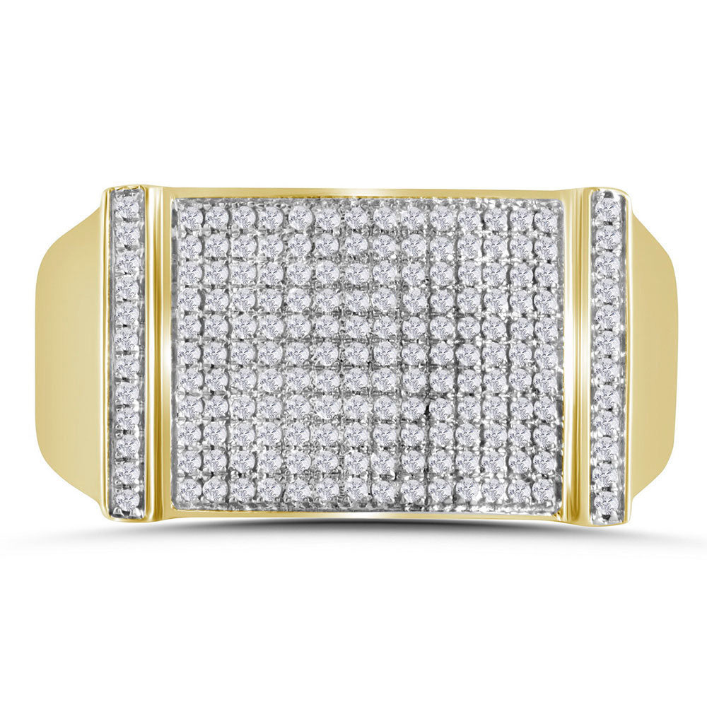 10kt Yellow Gold Mens Round Diamond Rectangle Cluster Ring 1/2 Cttw