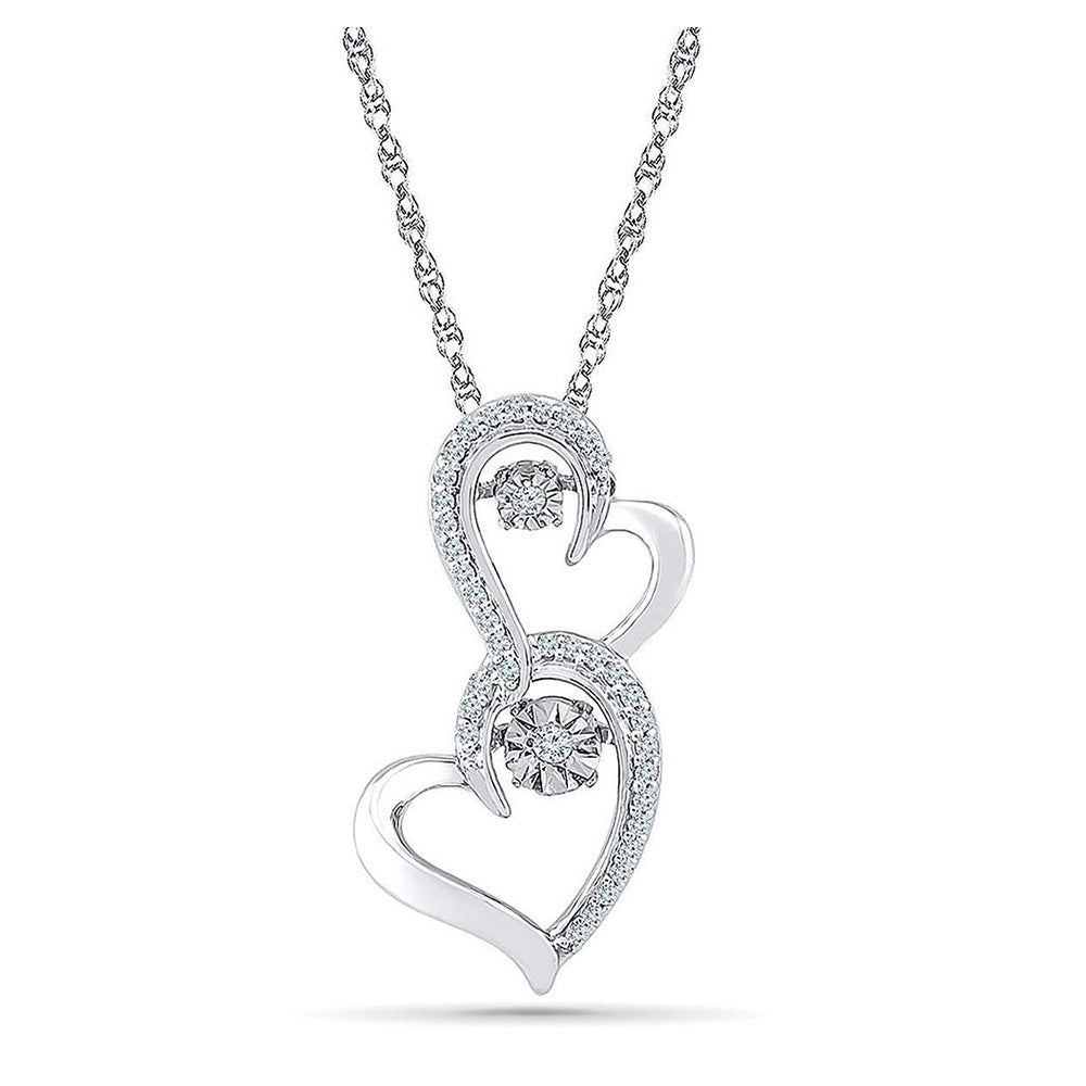 Sterling Silver Womens Round Diamond Moving Twinkle Heart Pendant 1/8 Cttw