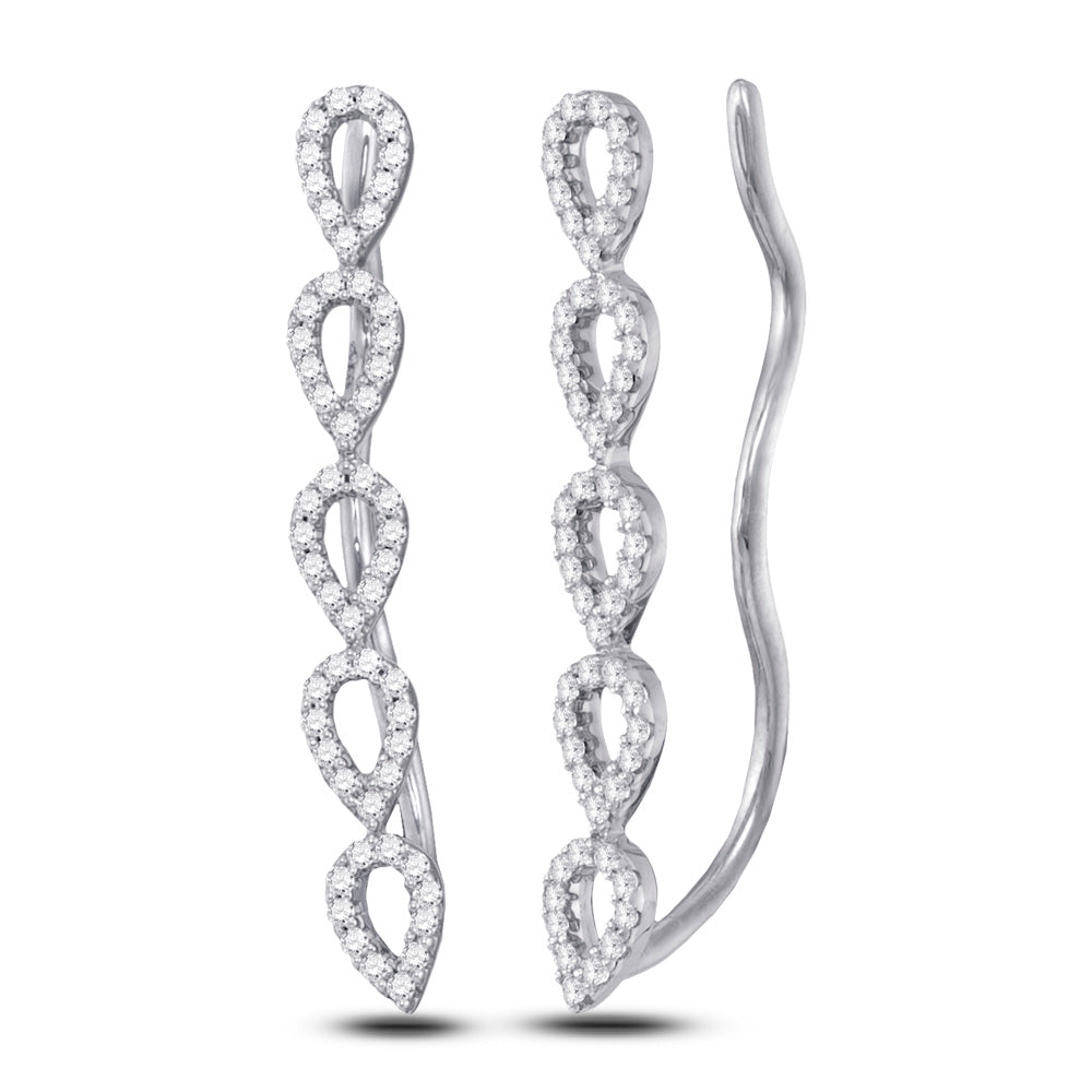 10kt White Gold Womens Round Diamond Climber Earrings 1/4 Cttw