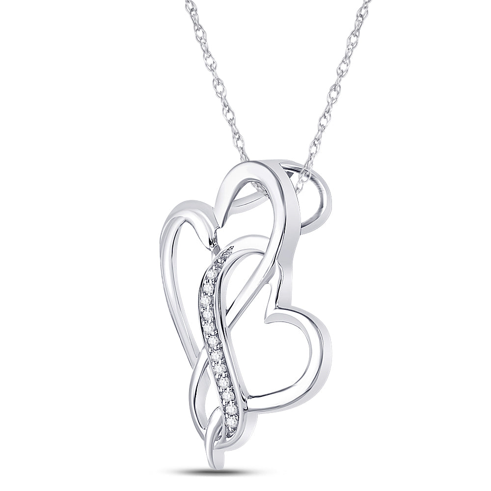 Sterling Silver Womens Round Diamond Entwined Heart Pendant 1/20 Cttw