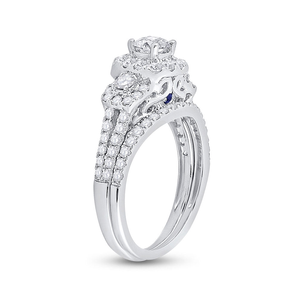 14kt White Gold Round Diamond Bridal Wedding Ring Band Set 1-1/2 Cttw