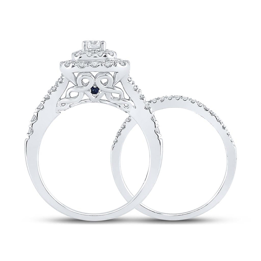 14kt White Gold Round Diamond Halo Bridal Wedding Ring Band Set 1 Cttw