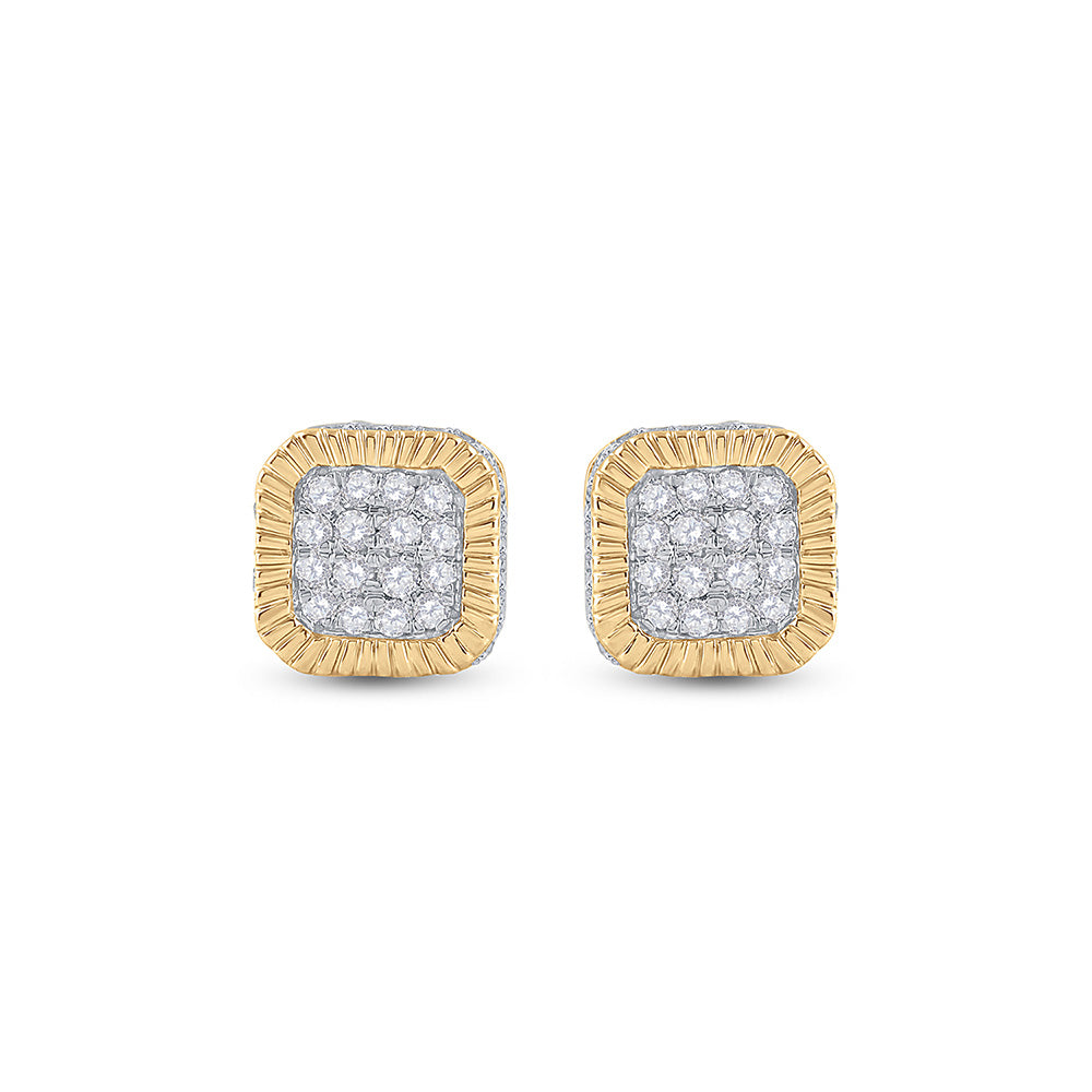 10kt Yellow Gold Mens Round Diamond Cluster Fluted Square Stud Earrings 1/2 Cttw