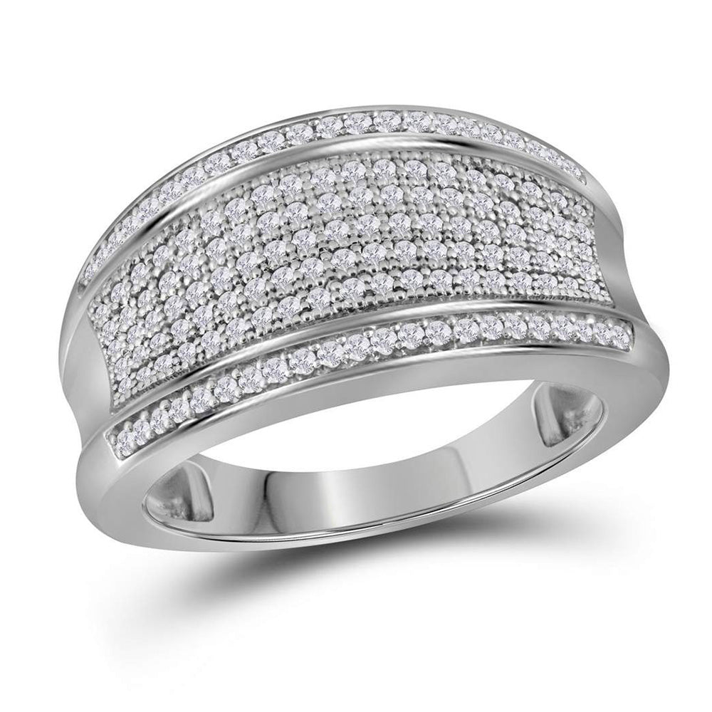 10kt White Gold Womens Round Diamond Pave Band Ring 1/2 Cttw