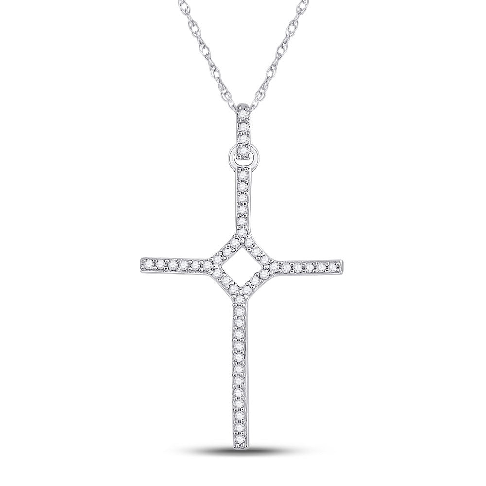 10kt White Gold Womens Round Diamond Cross Pendant 1/6 Cttw