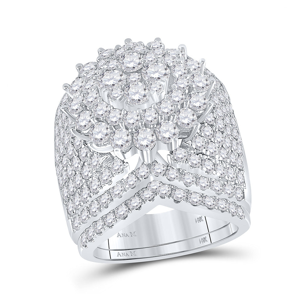14kt White Gold Round Diamond Cluster Bridal Wedding Ring Band Set 5 Cttw