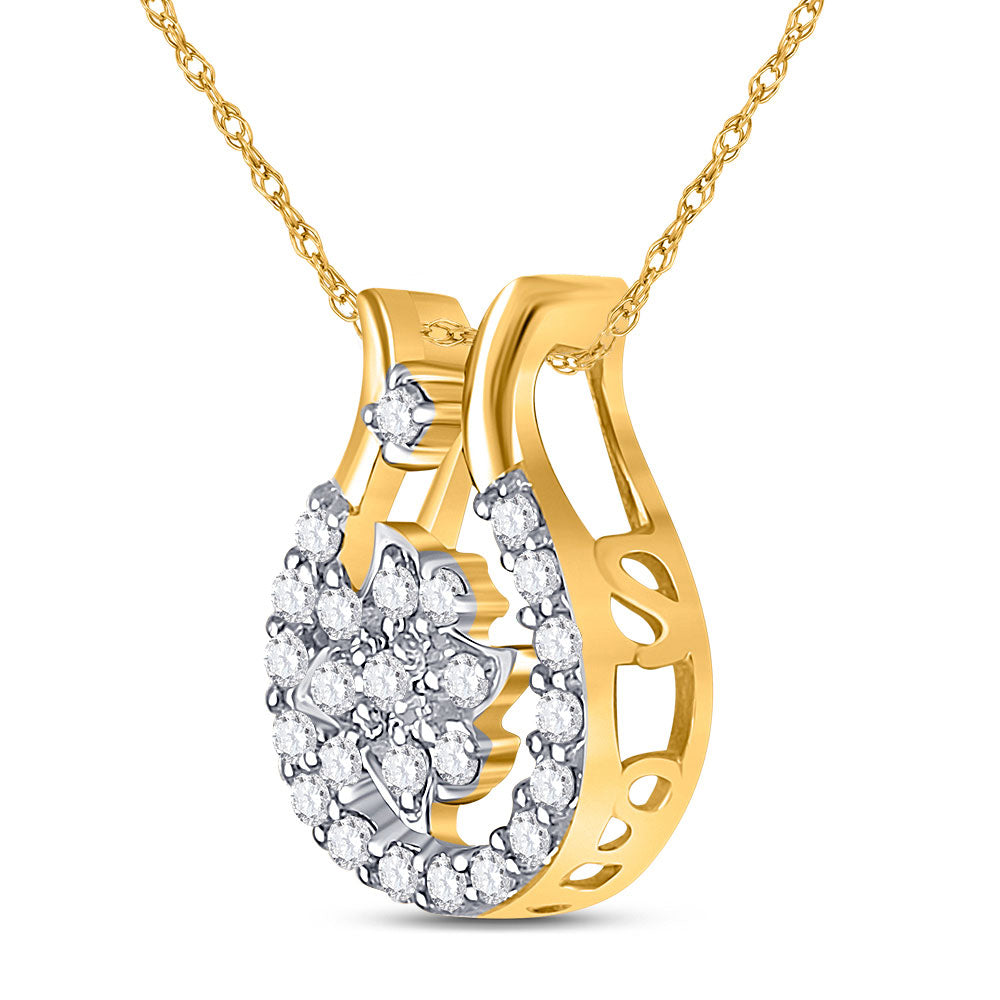 10kt Yellow Gold Womens Round Diamond Cluster Pendant 1/8 Cttw