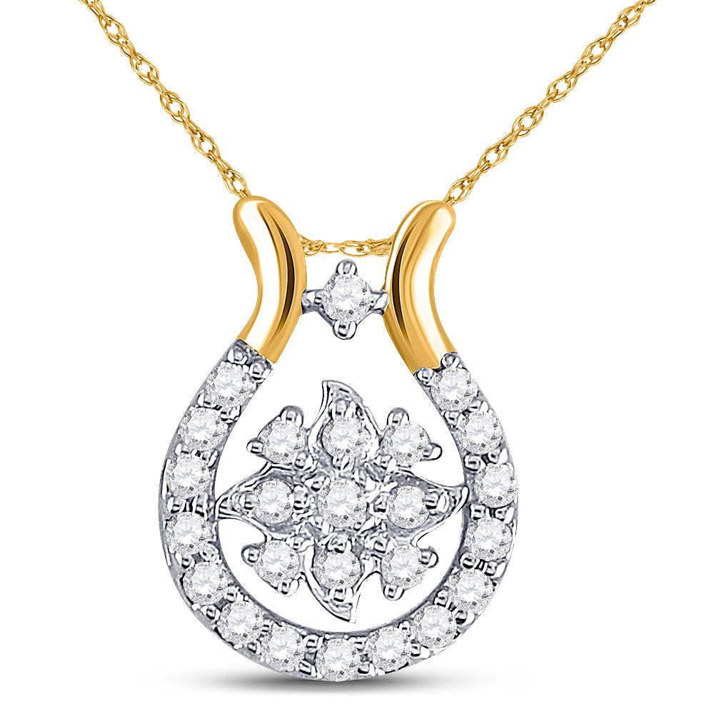 10kt Yellow Gold Womens Round Diamond Cluster Pendant 1/8 Cttw