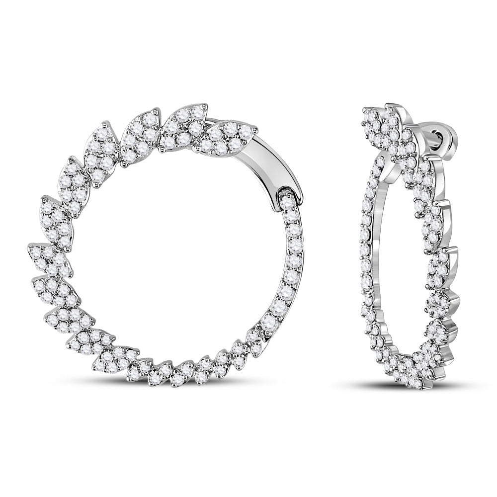 14kt White Gold Womens Round Diamond Fashion Hoop Earrings 1-1/2 Cttw