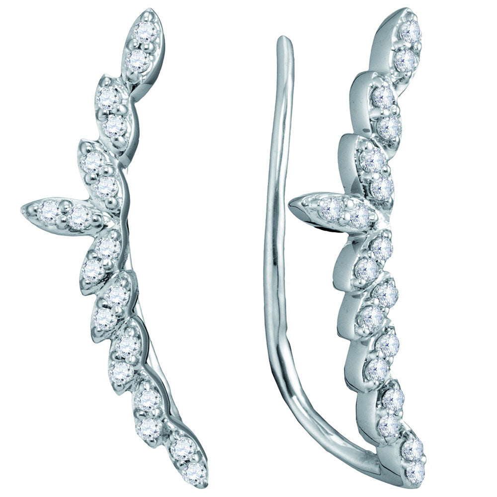 10kt White Gold Womens Round Diamond Climber Earrings 1/4 Cttw