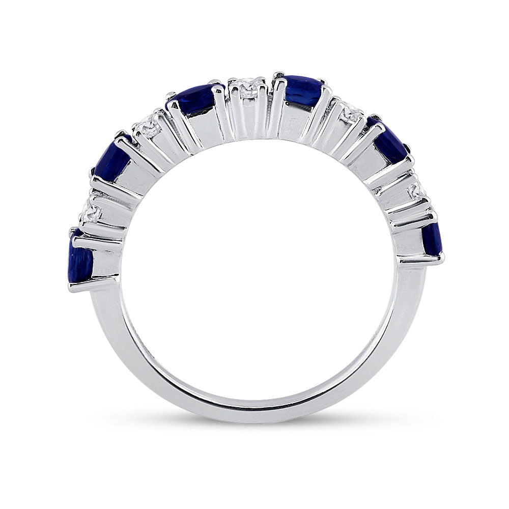 10kt White Gold Womens Oval Blue Sapphire Diamond Alternating Band Ring 1-1/2 Cttw