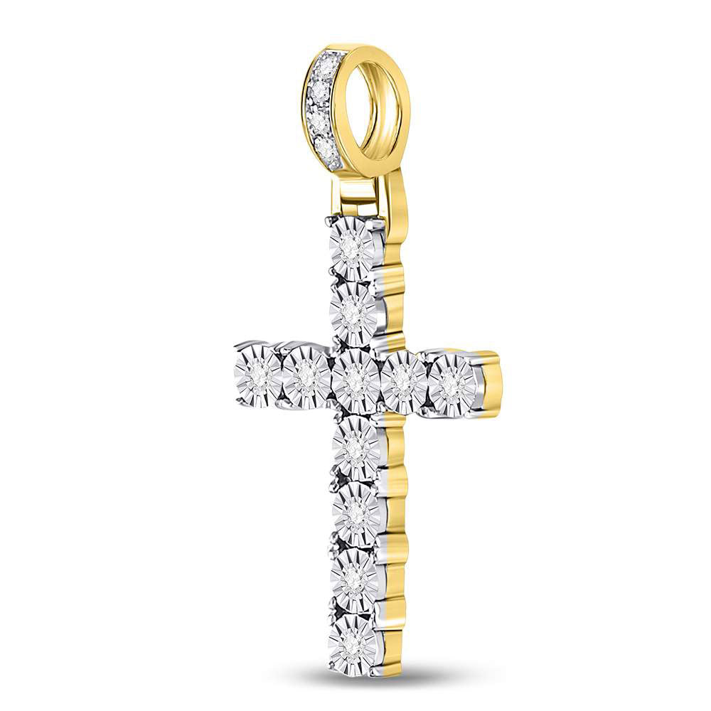 10kt Yellow Gold Mens Round Diamond Cross Charm Pendant 1/8 Cttw