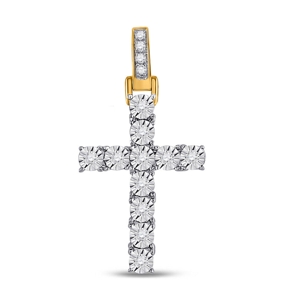 10kt Yellow Gold Mens Round Diamond Cross Charm Pendant 1/8 Cttw