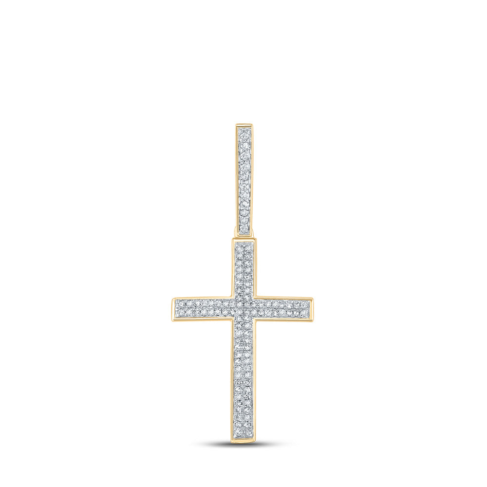 10kt Yellow Gold Mens Round Diamond Cross Charm Pendant 1/3 Cttw