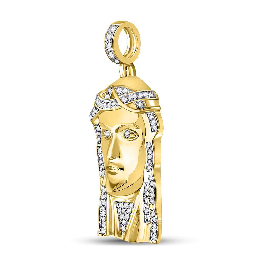 10kt Yellow Gold Mens Round Diamond Jesus Face Charm Pendant 1/4 Cttw